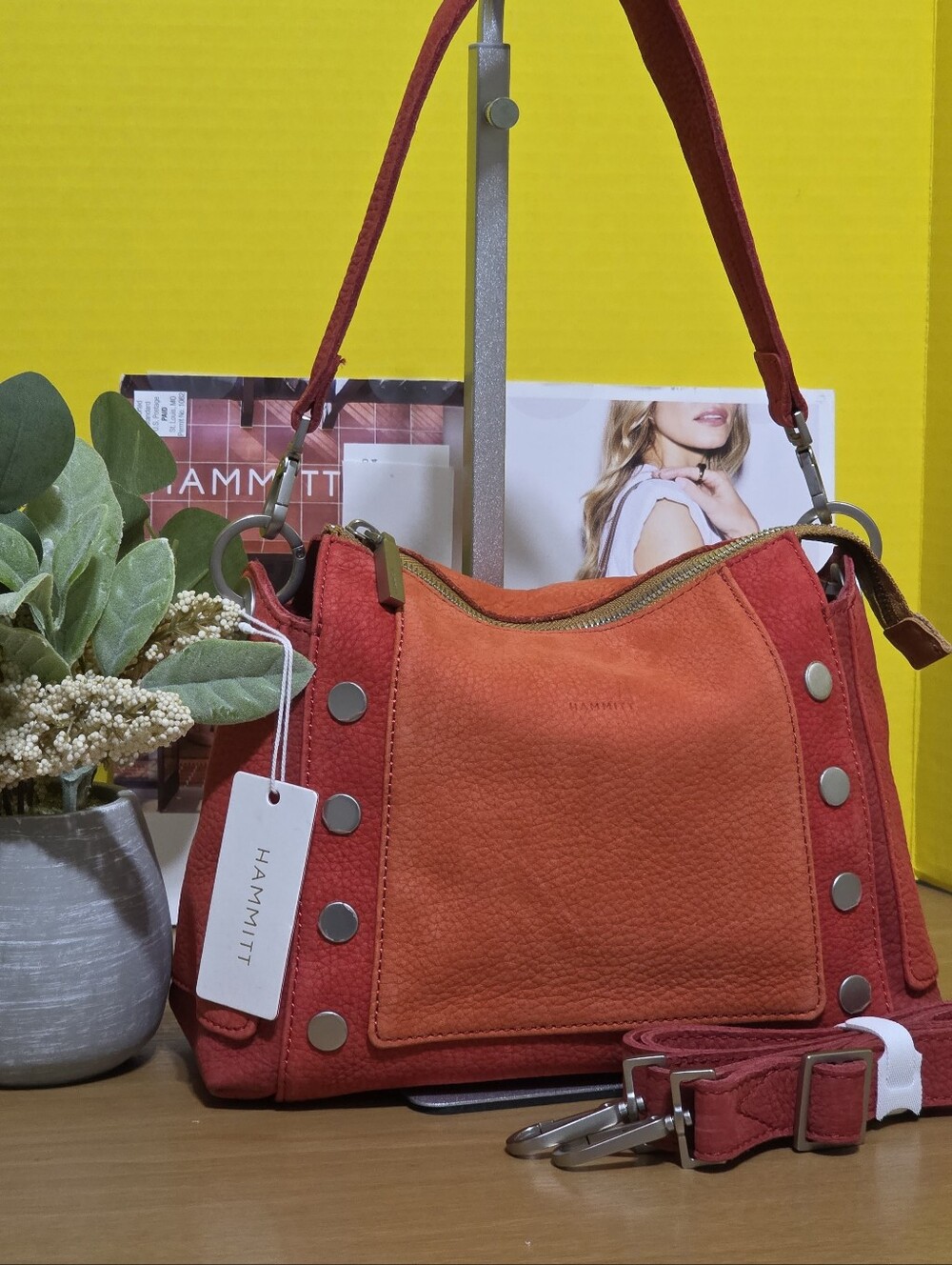 Hammitt Two-Tone Orange and Coral Leather MD Bryant Bag